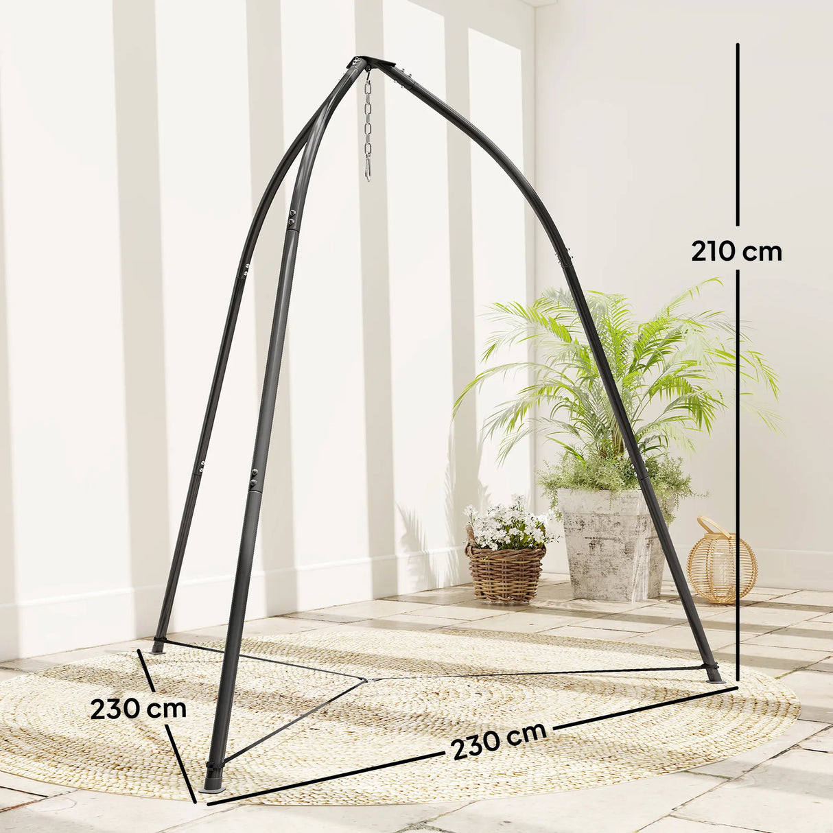Outsunny Hammock Stand for Hanging Chair Adjustable Height Tripod Hammock Chair Stand Only with Chain, 150 kg Capacity, Black