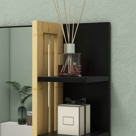 HOMCOM Bamboo Panel Bathroom Mirror, with Shelves