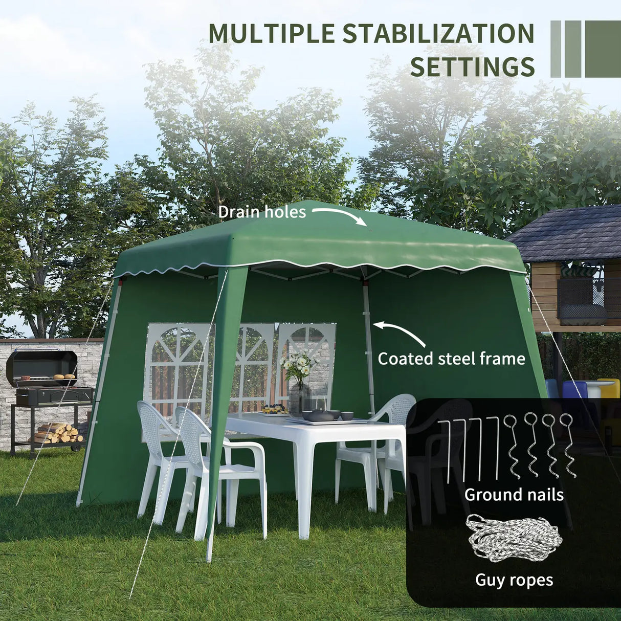 Outsunny 2.4 x 2.4m Two Wall Pop Up Gazebo - Green
