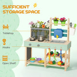 AIYAPLAY Mud Kitchen with Working Faucet, Kids Play Kitchen with Flower Pots, Kitchen Accessories, Planting Tools, Blue