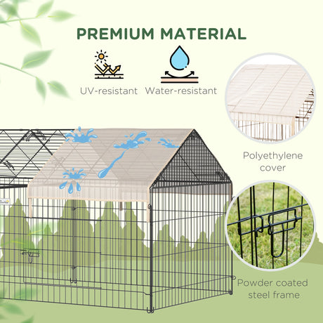 PawHut Metal Rabbit Run Playpen, Guinea Pig Cage, 220 x 103 x 103cm, Beige