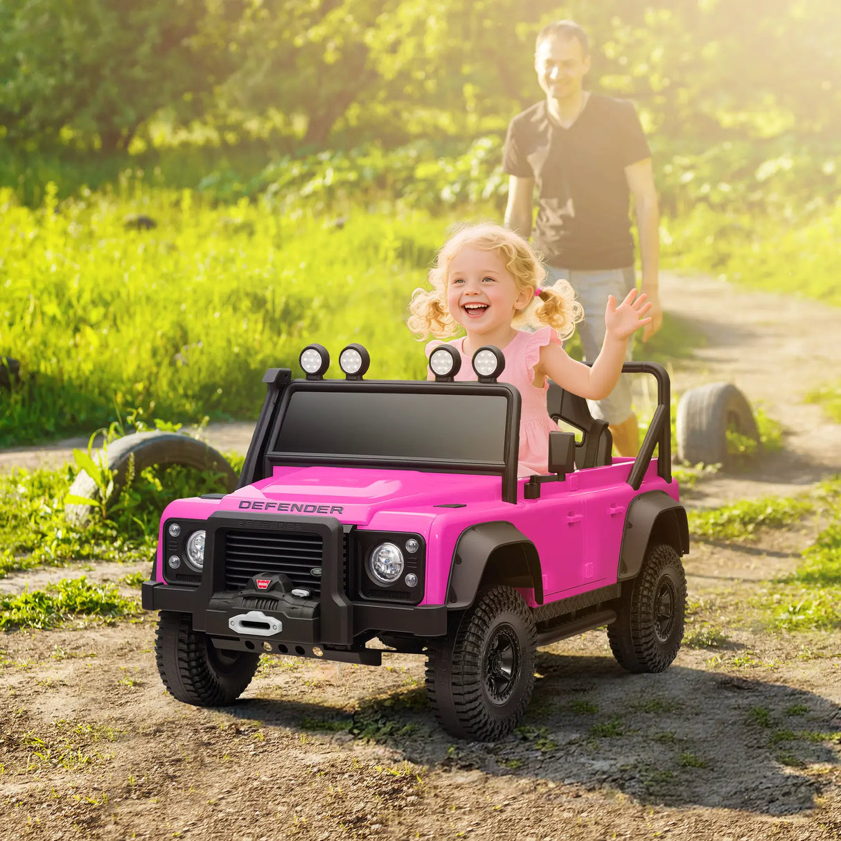 AIYAPLAY Kids Ride On Car with Remote Control, Music, Horn, 4 Spring Suspension Wheels, LED Lights for 3-5 Years Old, Pink