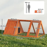 PawHut Rabbit Hutch, Wooden Guinea Pig Hutch with Run and Doors, Outdoor Triangle Bunny House for Rabbits,Duck and Chicken