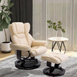 HOMCOM 360 Swivel Recliner Chair with Footstool, PU Leather Manual Recliner Armchair with Footstool, Solid Wood Base, Upholstered Reclining Chair for Living Room, Bedroom, Office, Cream
