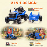 AIYAPLAY 12V Ride on Tractor and Trailer with Remote Control, Music, Shifter, Start-Up Sound, for Kids Ages 3-8 Years, Blue