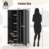 PE Rattan Wardrobe Armoire Closet with Hanging Rod and 4 Storage Cubes for Home Patio Garage-Black