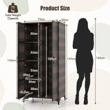 PE Rattan Wardrobe Armoire Closet with Hanging Rod and 4 Storage Cubes for Home Patio Garage-Brown