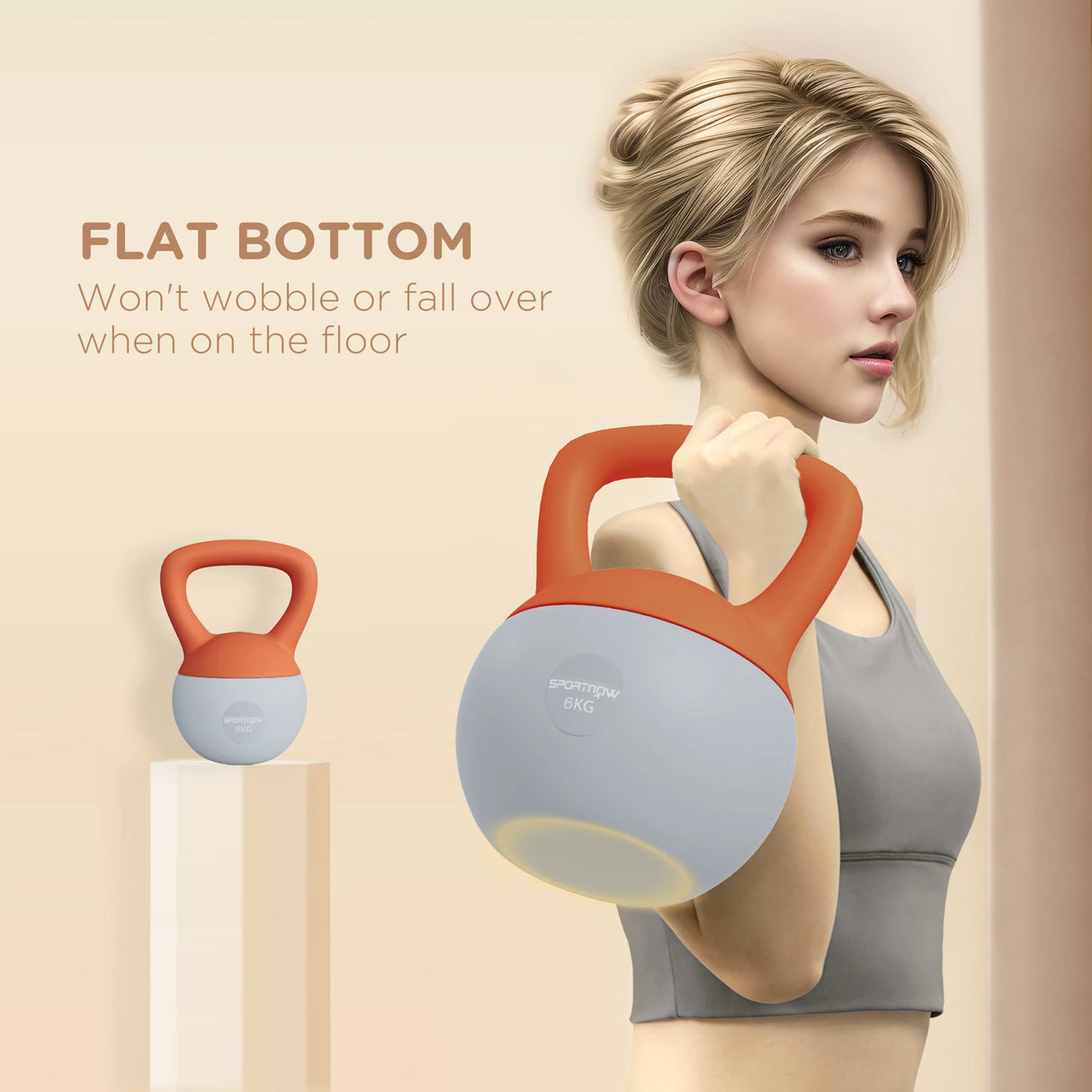 SPORTNOW 6KG Soft Kettlebell with Non-Slip Handle, for Home Gym, Weight Lifting, Strength Training, Orange/Grey