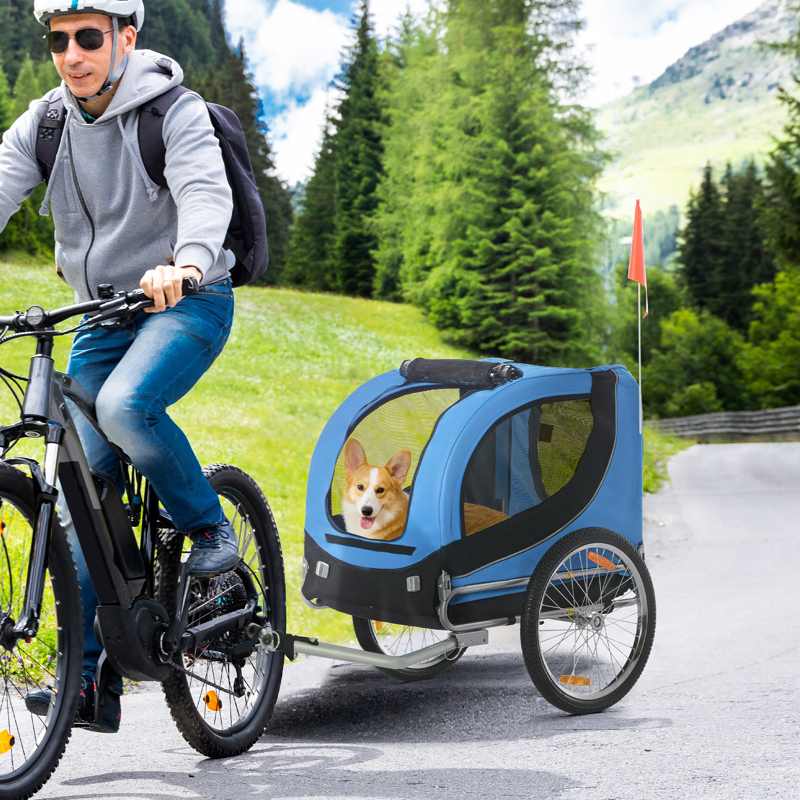 PawHut Steel Dog Bike Trailer Pet Cart Carrier for Bicycle Kit Water Resistant with Hitch Coupler Travel Black and Blue