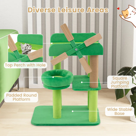 Small scratching post with lying area &amp; platforms &amp; scratching post cat tree in windmill shape