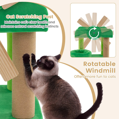 Small scratching post with lying area &amp; platforms &amp; scratching post cat tree in windmill shape