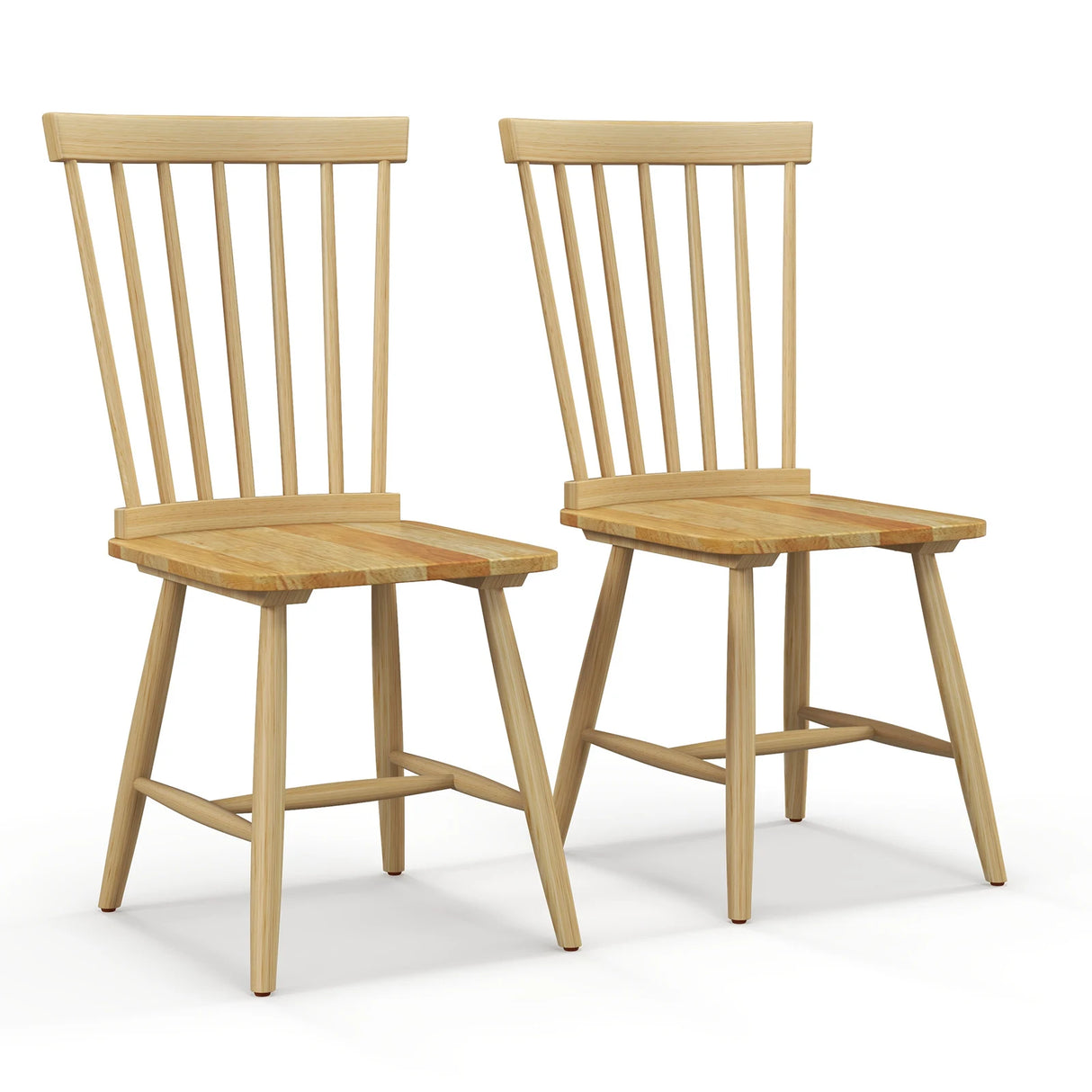 Set of 2 Windsor Dining Chairs with High Spindle Back-Natural