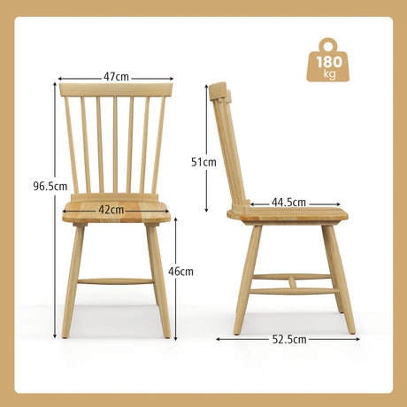Set of 2 Windsor Dining Chairs with High Spindle Back-Natural
