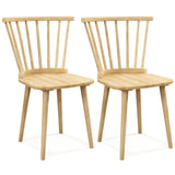 Windsor Dining Chairs Set of 2 Rubber Wood Kitchen Chairs with Spindle Back-Natural
