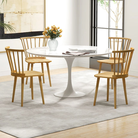 Windsor Dining Chairs Set of 2 Rubber Wood Kitchen Chairs with Spindle Back-Natural