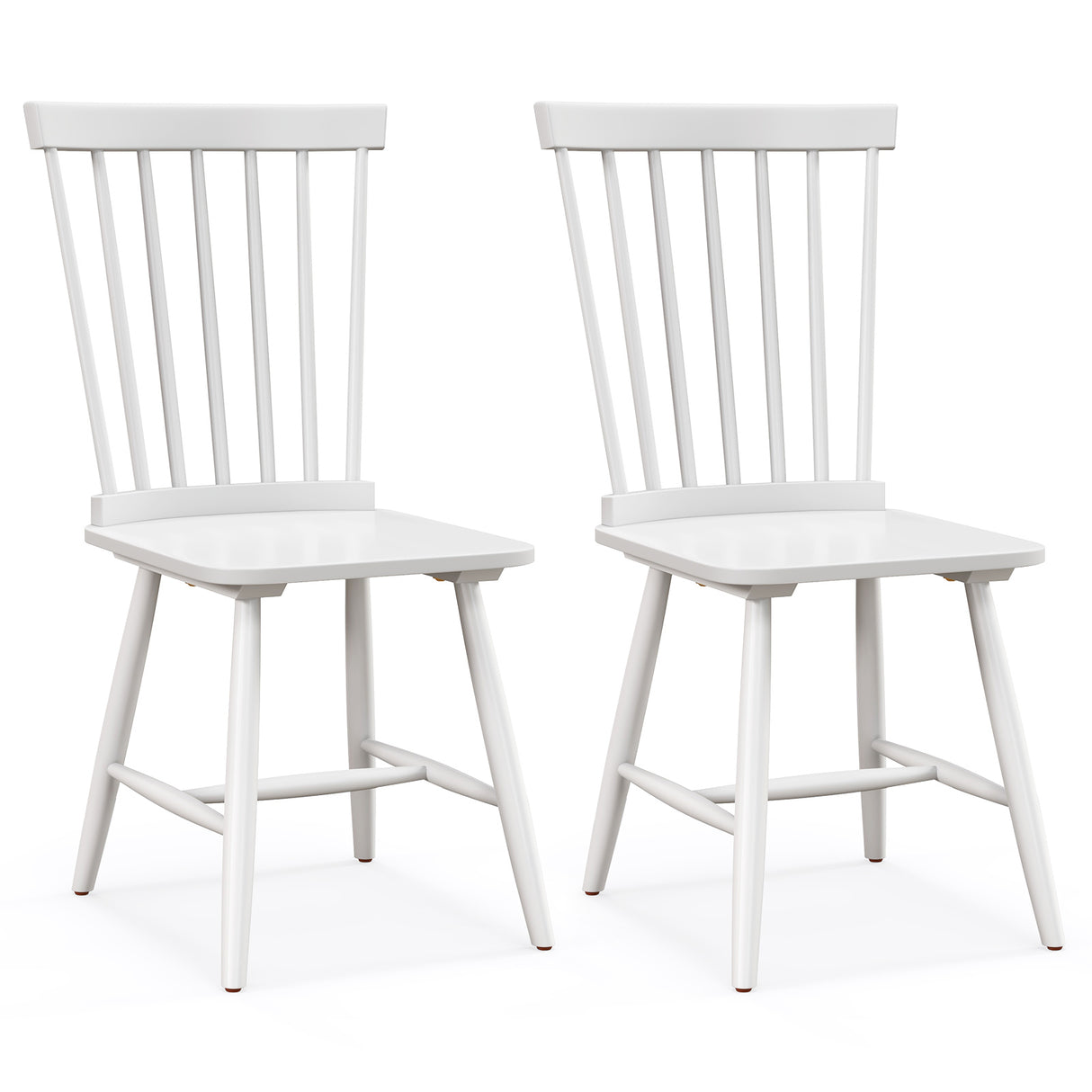 Set of 2 Windsor Style Armless Dining Chairs with Ergonomic Spindle Backs-White