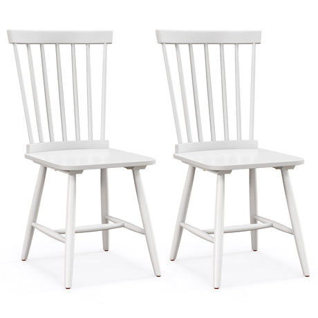 Set of 2 Windsor Style Armless Dining Chairs with Ergonomic Spindle Backs-White