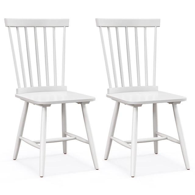 Set of 2 Windsor Style Armless Dining Chairs with Ergonomic Spindle Backs-White