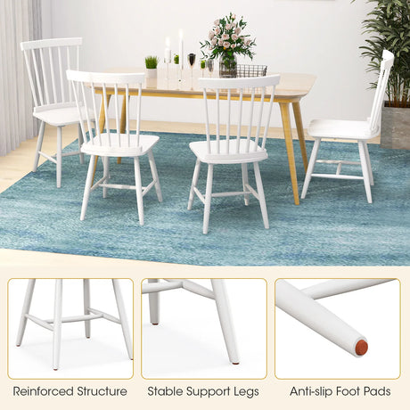Set of 2 Windsor Style Armless Dining Chairs with Ergonomic Spindle Backs-White
