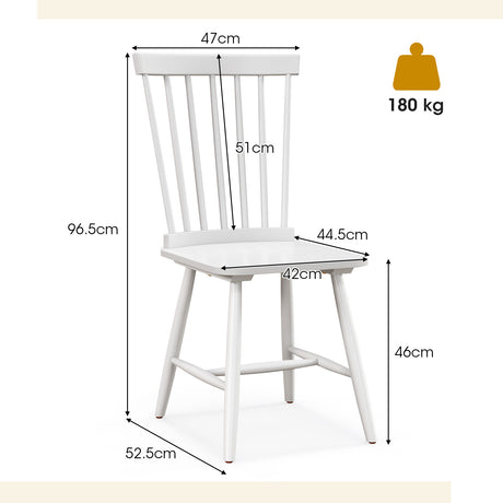 Set of 2 Windsor Style Armless Dining Chairs with Ergonomic Spindle Backs-White
