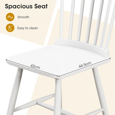 Set of 2 Windsor Style Armless Dining Chairs with Ergonomic Spindle Backs-White