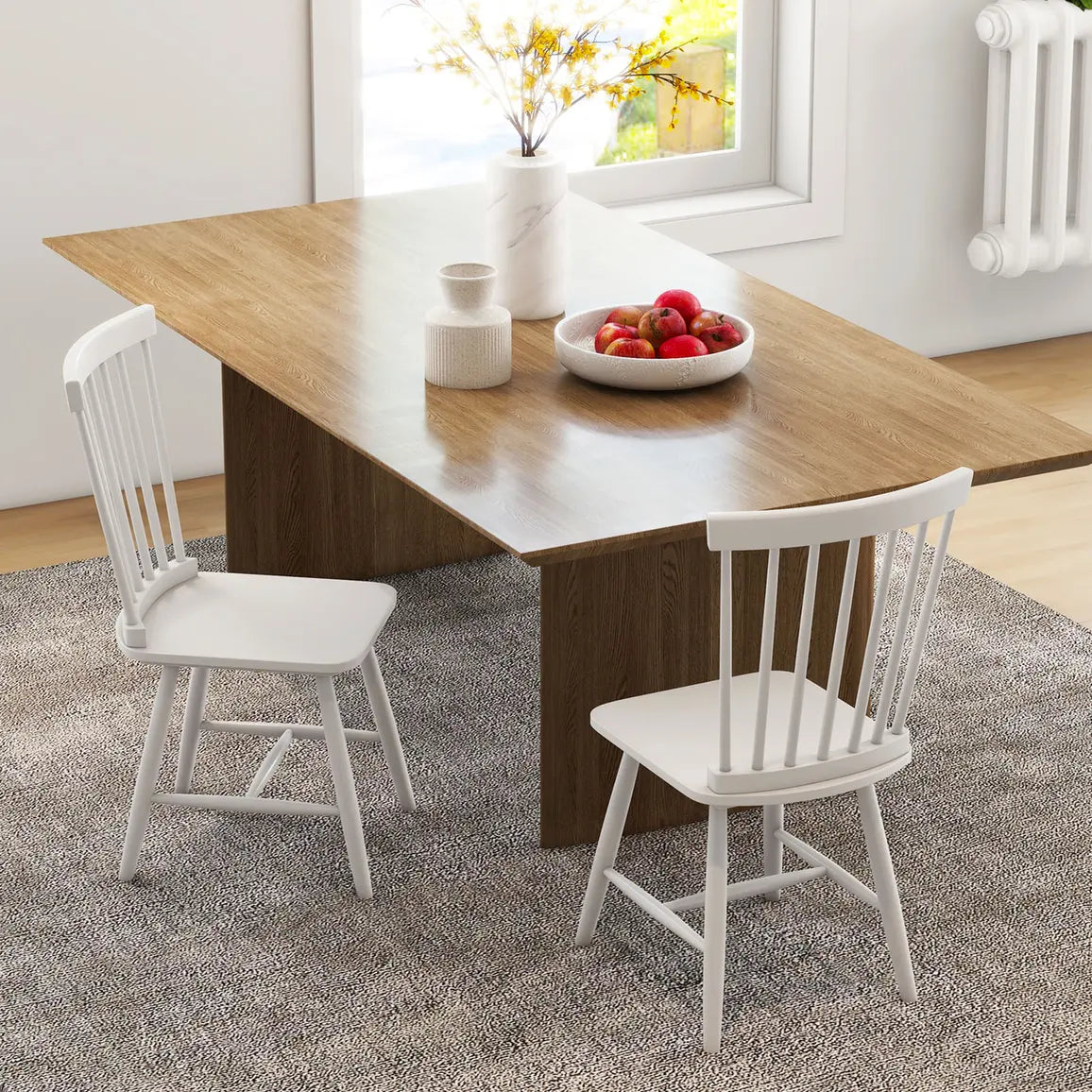Set of 2 Windsor Style Armless Dining Chairs with Ergonomic Spindle Backs-White