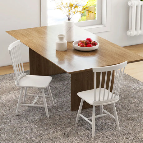 Set of 2 Windsor Style Armless Dining Chairs with Ergonomic Spindle Backs-White