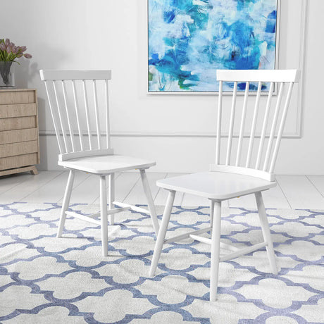 Set of 2 Windsor Style Armless Dining Chairs with Ergonomic Spindle Backs-White