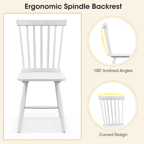 Set of 2 Windsor Style Armless Dining Chairs with Ergonomic Spindle Backs-White