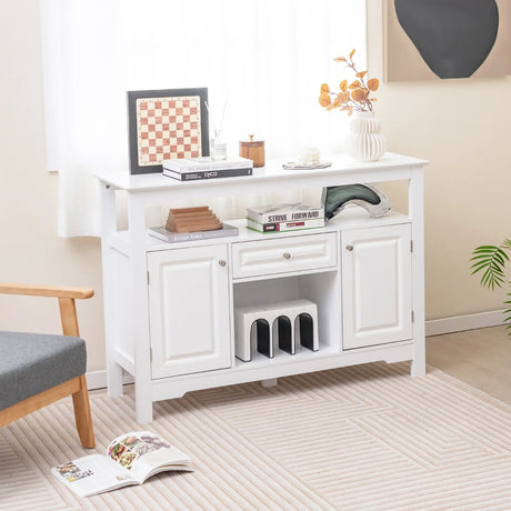 Buffet Sideboard Wine Liquor Coffee Bar Cabinet with Removable Wine Rack-White