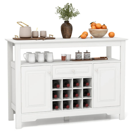 Buffet Sideboard Wine Liquor Coffee Bar Cabinet with Removable Wine Rack-White
