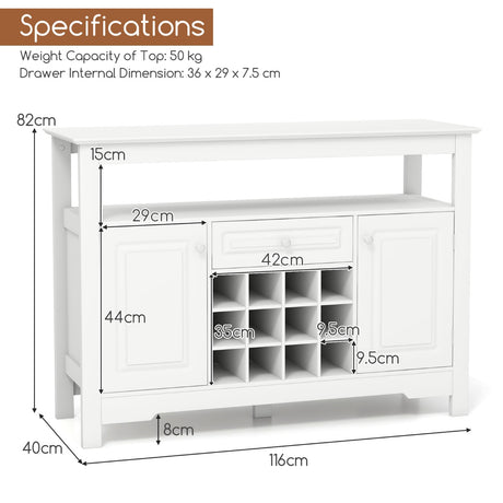 Buffet Sideboard Wine Liquor Coffee Bar Cabinet with Removable Wine Rack-White