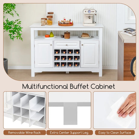 Buffet Sideboard Wine Liquor Coffee Bar Cabinet with Removable Wine Rack-White