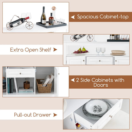 Buffet Sideboard Wine Liquor Coffee Bar Cabinet with Removable Wine Rack-White