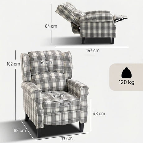 HOMCOM 160 Reclining Armchair, with Footrest - Grey and White
