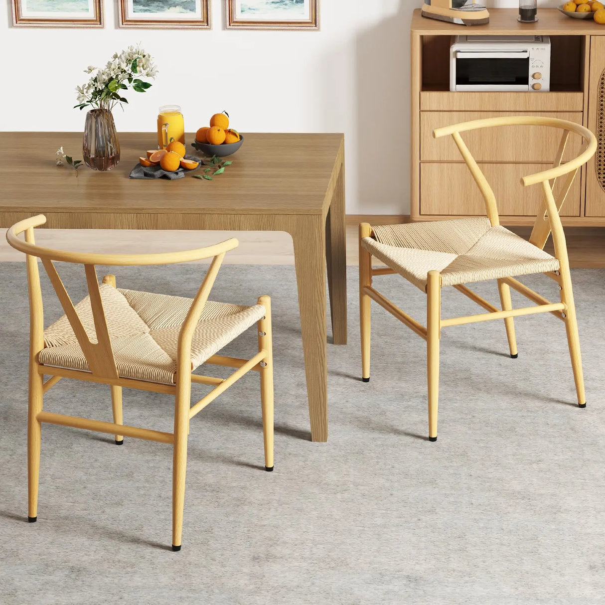Mid-Century Modern Wishbone Dining Chair Set of 2-Natural