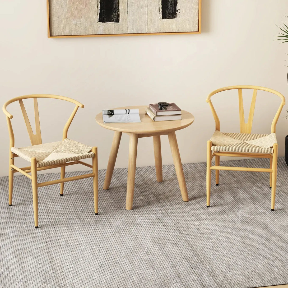 Mid-Century Modern Wishbone Dining Chair Set of 2-Natural