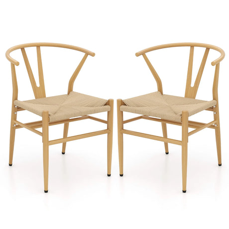 Mid-Century Modern Wishbone Dining Chair Set of 2-Natural