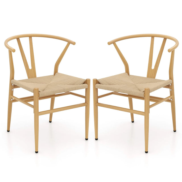 Mid-Century Modern Wishbone Dining Chair Set of 2-Natural