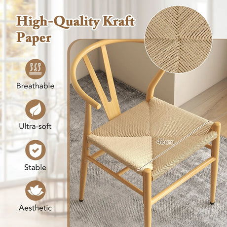 Mid-Century Modern Wishbone Dining Chair Set of 2-Natural