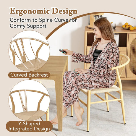 Mid-Century Modern Wishbone Dining Chair Set of 2-Natural