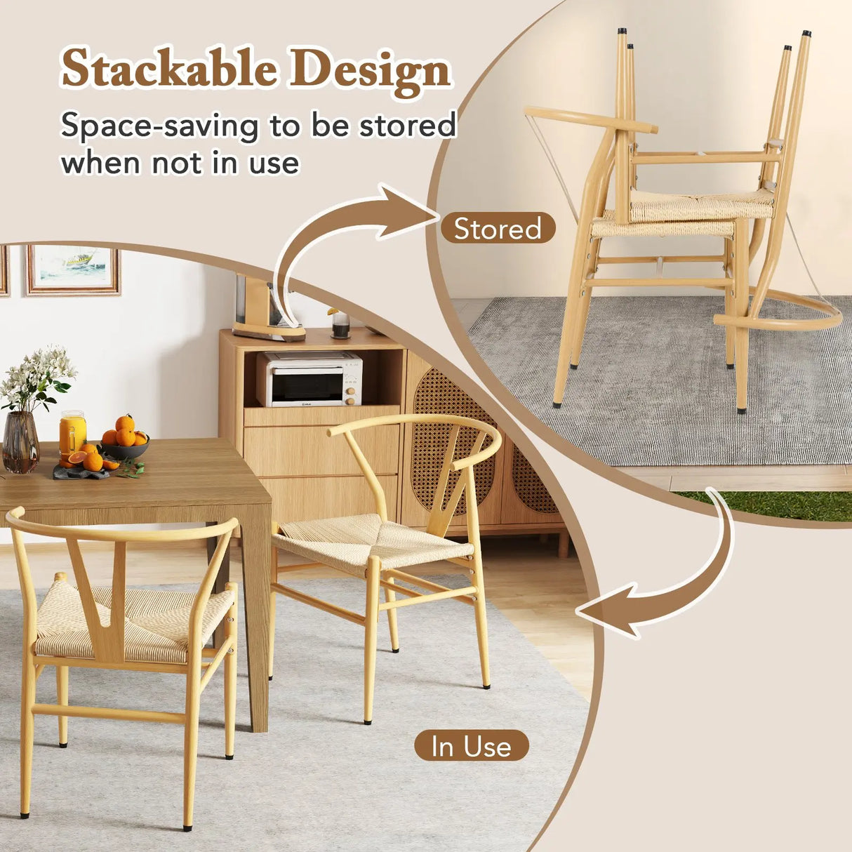 Mid-Century Modern Wishbone Dining Chair Set of 2-Natural