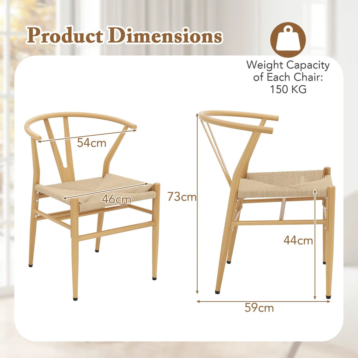 Mid-Century Modern Wishbone Dining Chair Set of 2-Natural