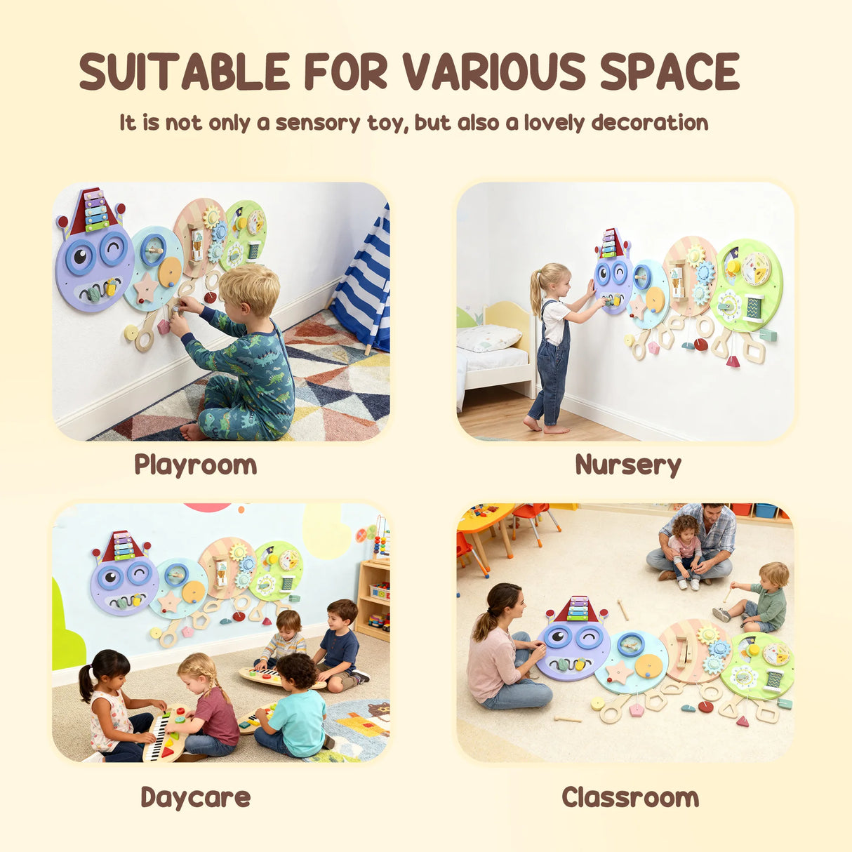 AIYAPLAY Caterpillar Busy Board with 7 Activities, for Nursery, Playroom, Home, for 3+ Years
