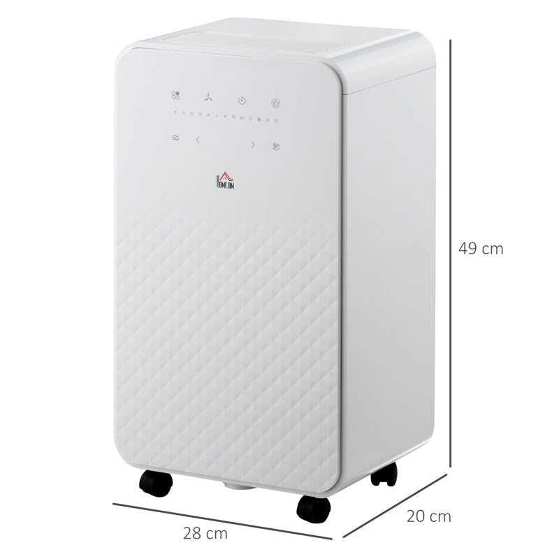 HOMCOM 2000mL Portable Dehumidifier with Air Purifier, 24H Timer, 5 Modes, 10L/Day, for Home Laundry, White