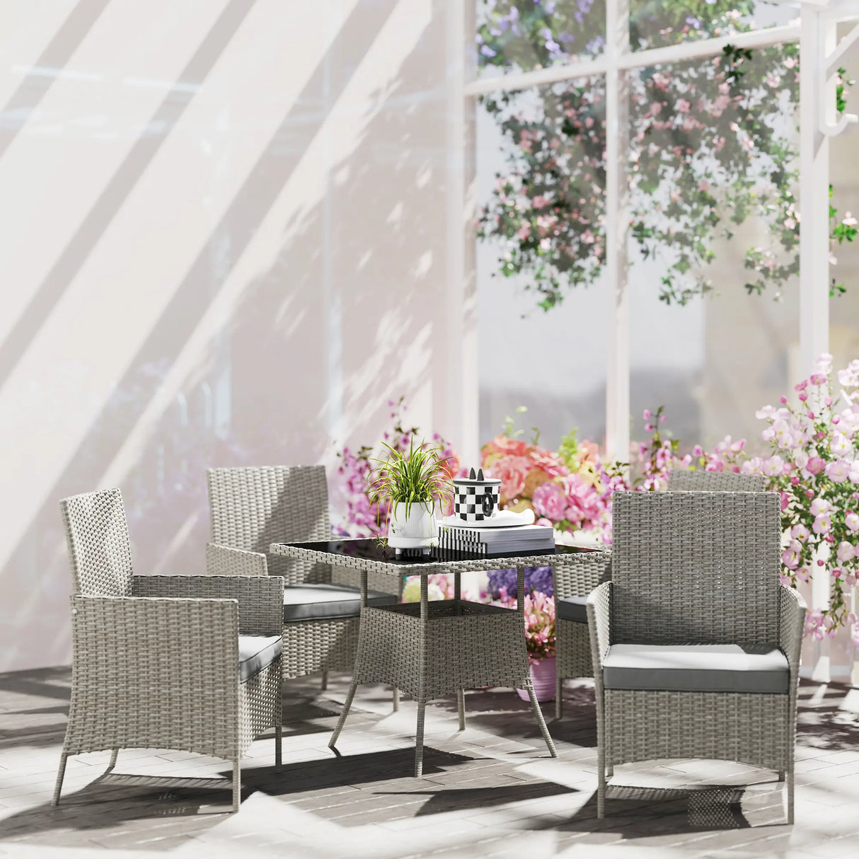 Outsunny Five-Pieces Rattan Dining Set - Light Grey