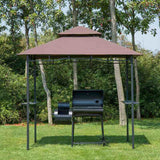 Outsunny 2.5M (8ft) New Double-Tier BBQ Gazebo Grill Canopy Barbecue Tent Shelter Patio Deck Cover - Coffee