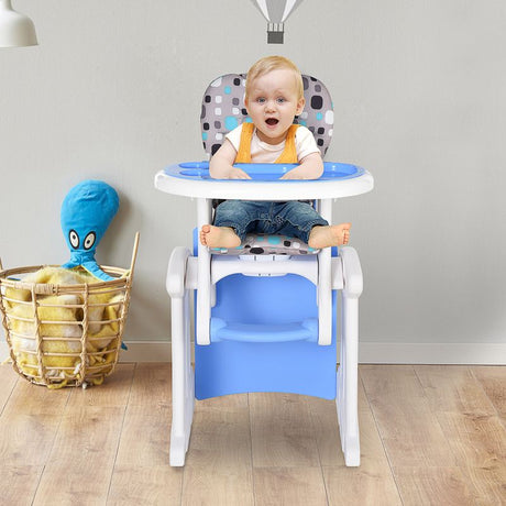 HOMCOM 2 in 1 Convertible Baby High Chair Toddler Table Chair Infant Feeding Seat Removable Food Tray Safety Harness Blue