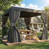 Outsunny 3 x 3 m Louvered Pergola with Adjustable Metal Louvred Roof, Aluminium Patio Gazebo with Netting and Curtains, Dark Grey