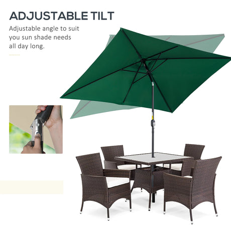 Outsunny 3x2m Patio Parasol Garden Umbrellas Canopy with Aluminium Tilt Crank Rectangular Sun Shade Steel, Green